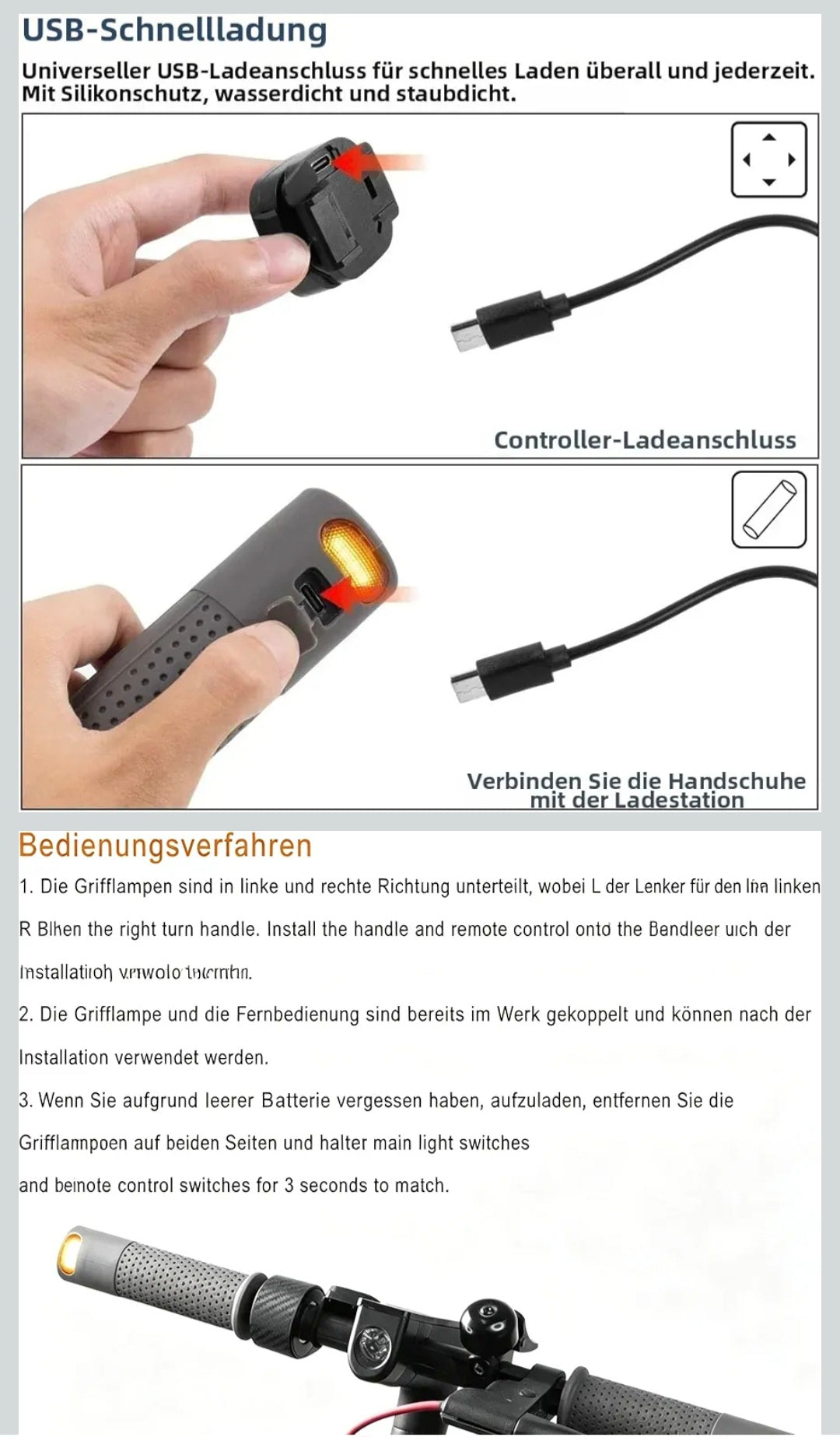 LED Lenkergriffe mit integriertem Blinker für E-Scooter & Fahrräder