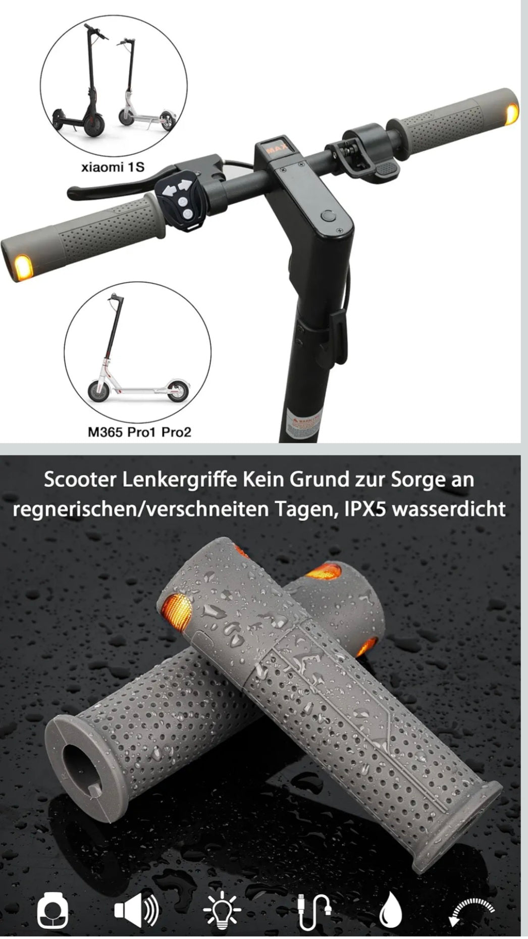 LED Lenkergriffe mit integriertem Blinker für E-Scooter &amp; Fahrräder