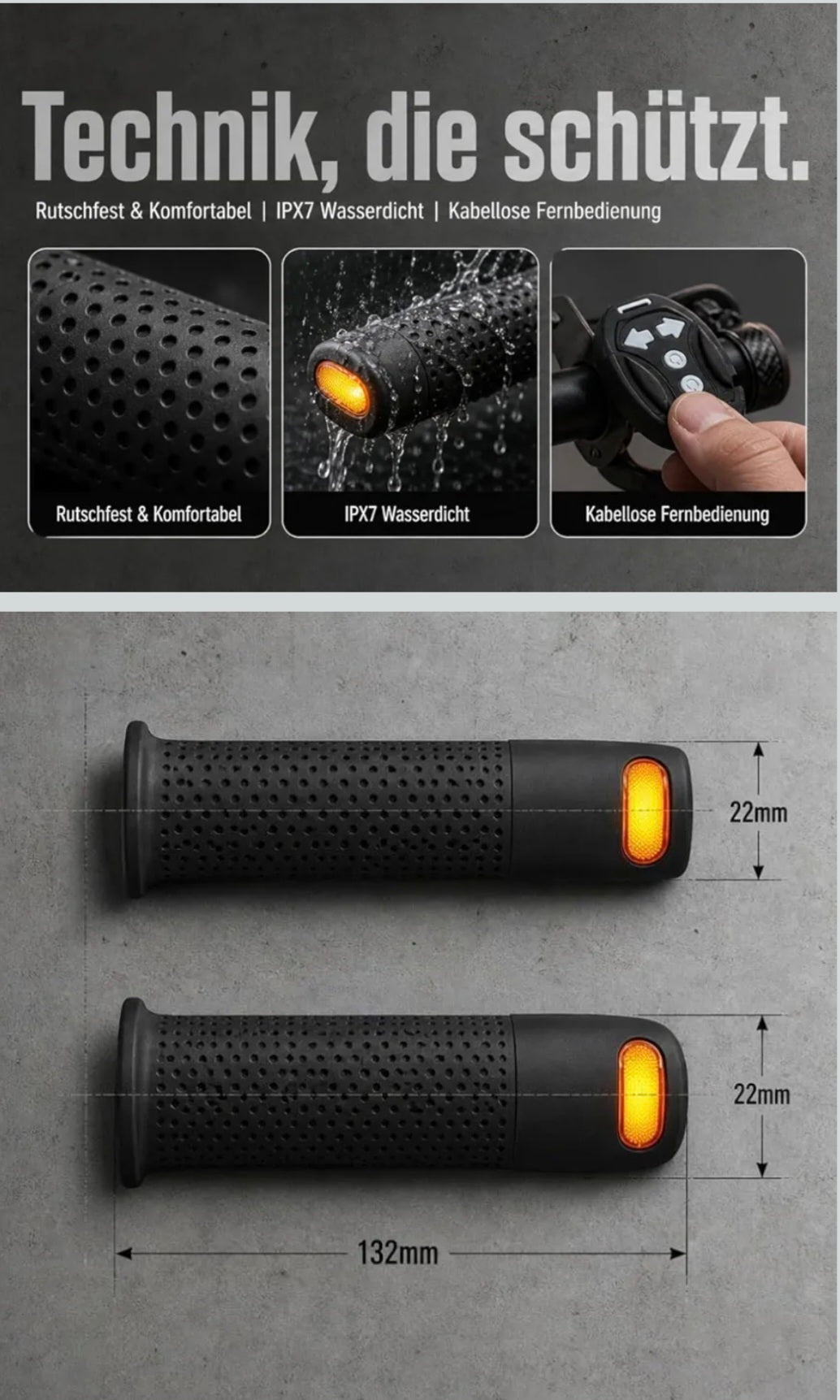 LED Lenkergriffe mit integriertem Blinker für E-Scooter &amp; Fahrräder
